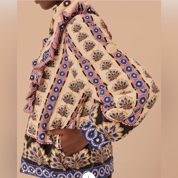 Farm Rio Cream Ainika Maxi Floral Puffer Jacket - Picture 7 of 9